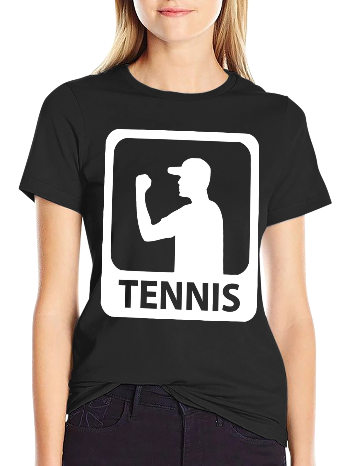 Camiseta Negra Diseño Tenis para Hombre