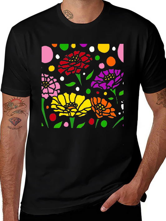 Camiseta Negra con Diseño Floral Abstracto
