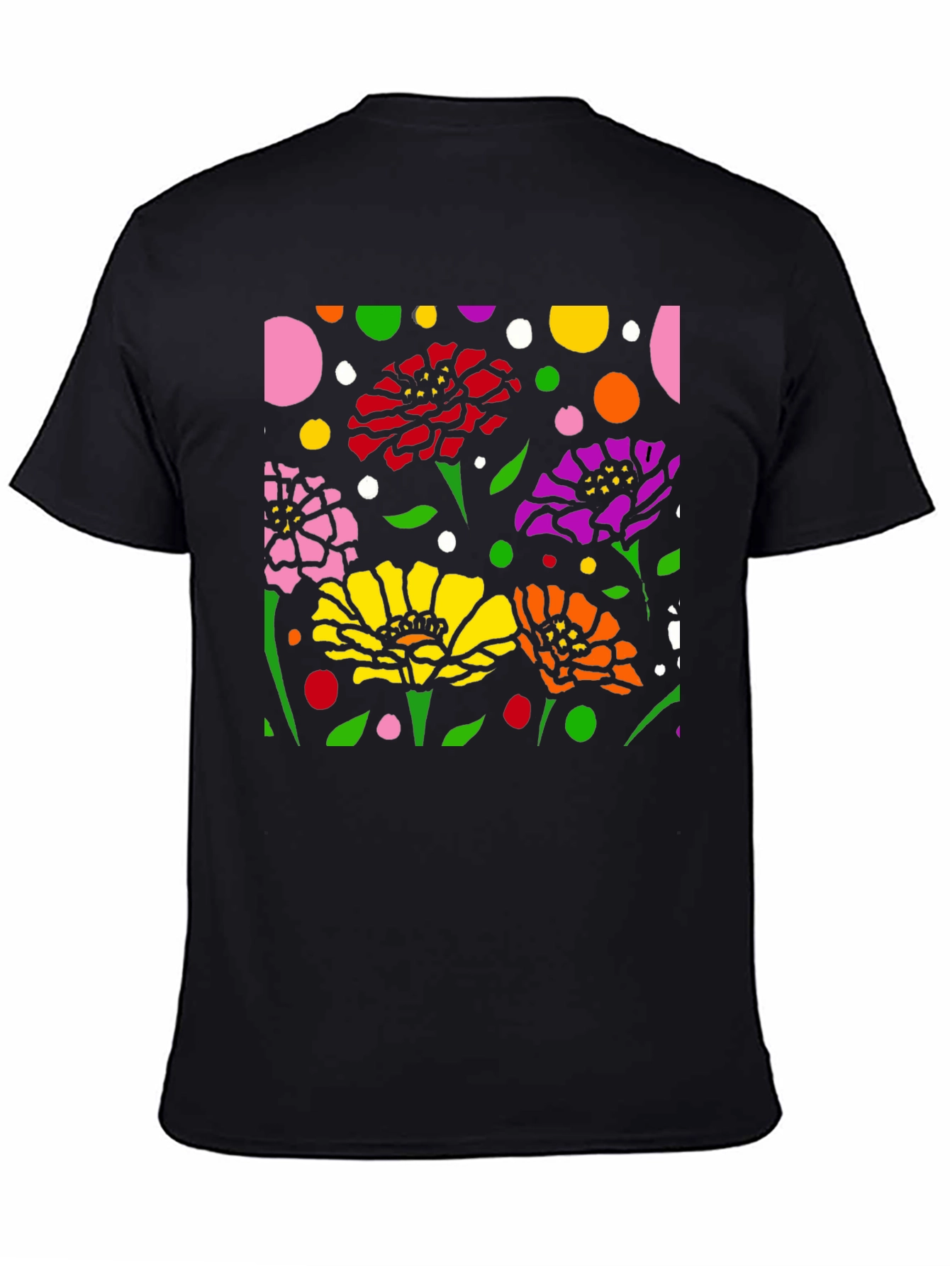Camiseta Negra con Diseño Floral Abstracto