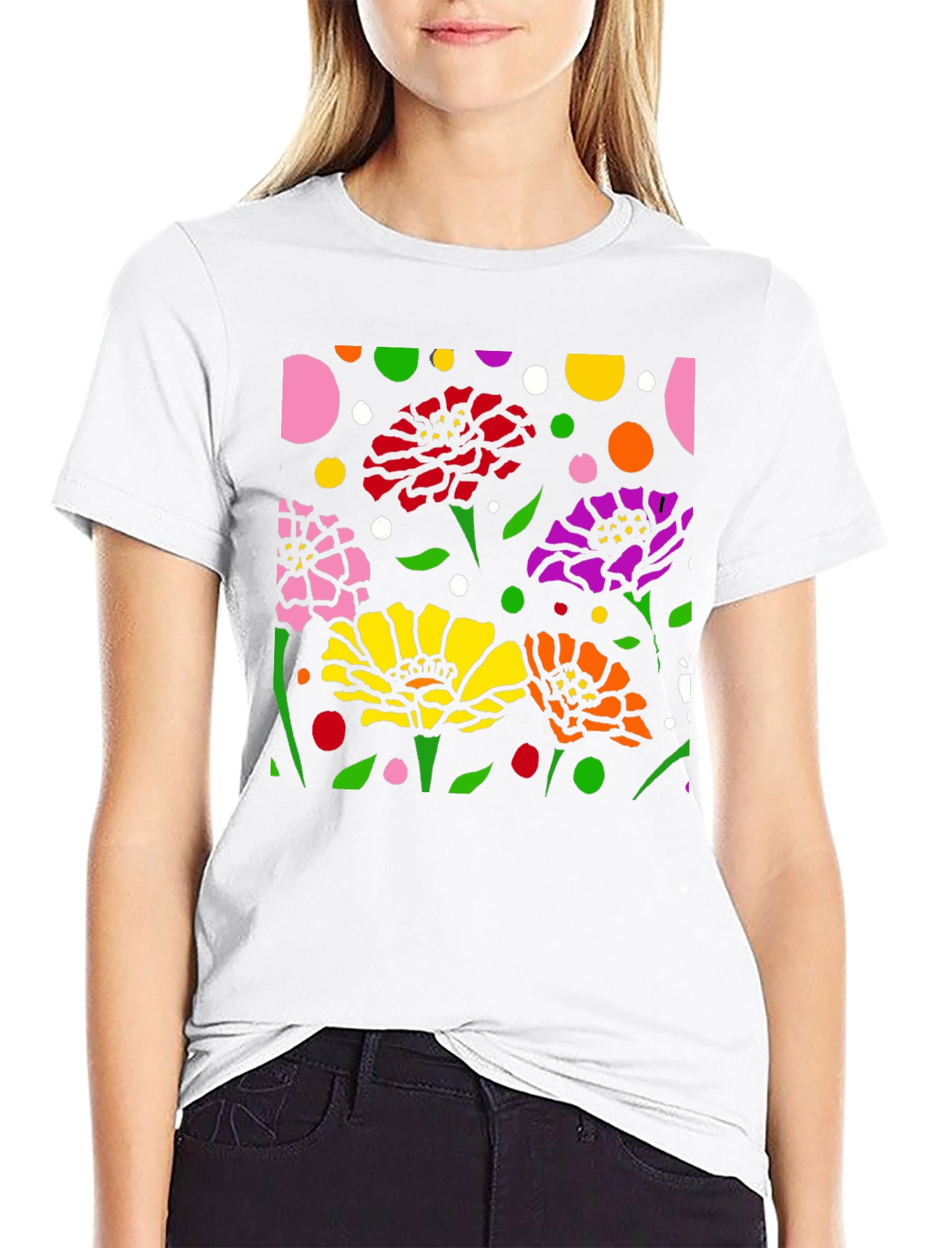 Camiseta Negra con Diseño Floral Abstracto