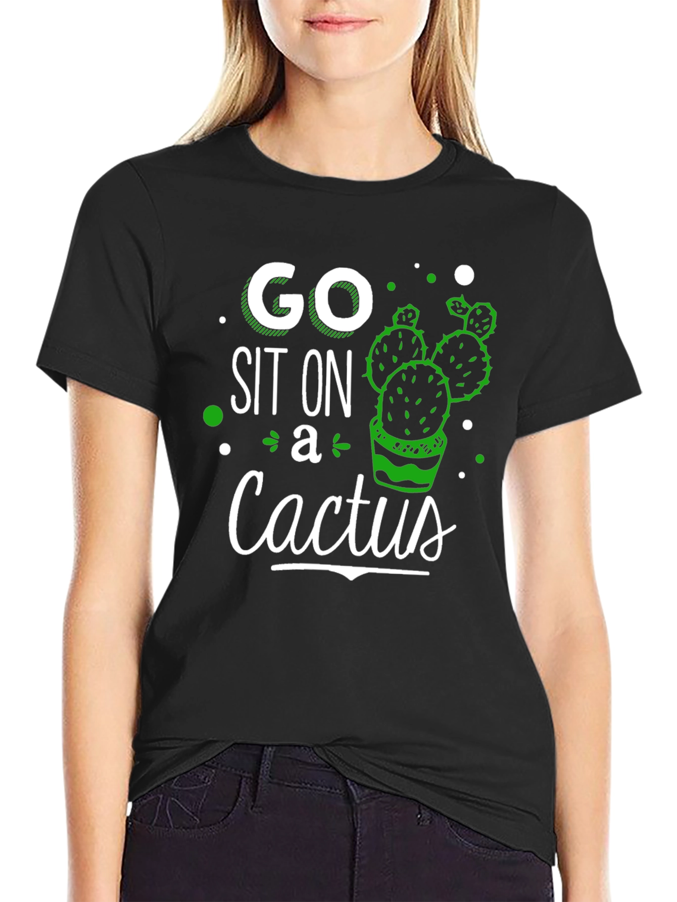 Camiseta Negra con Diseño Gráfico de Cactus