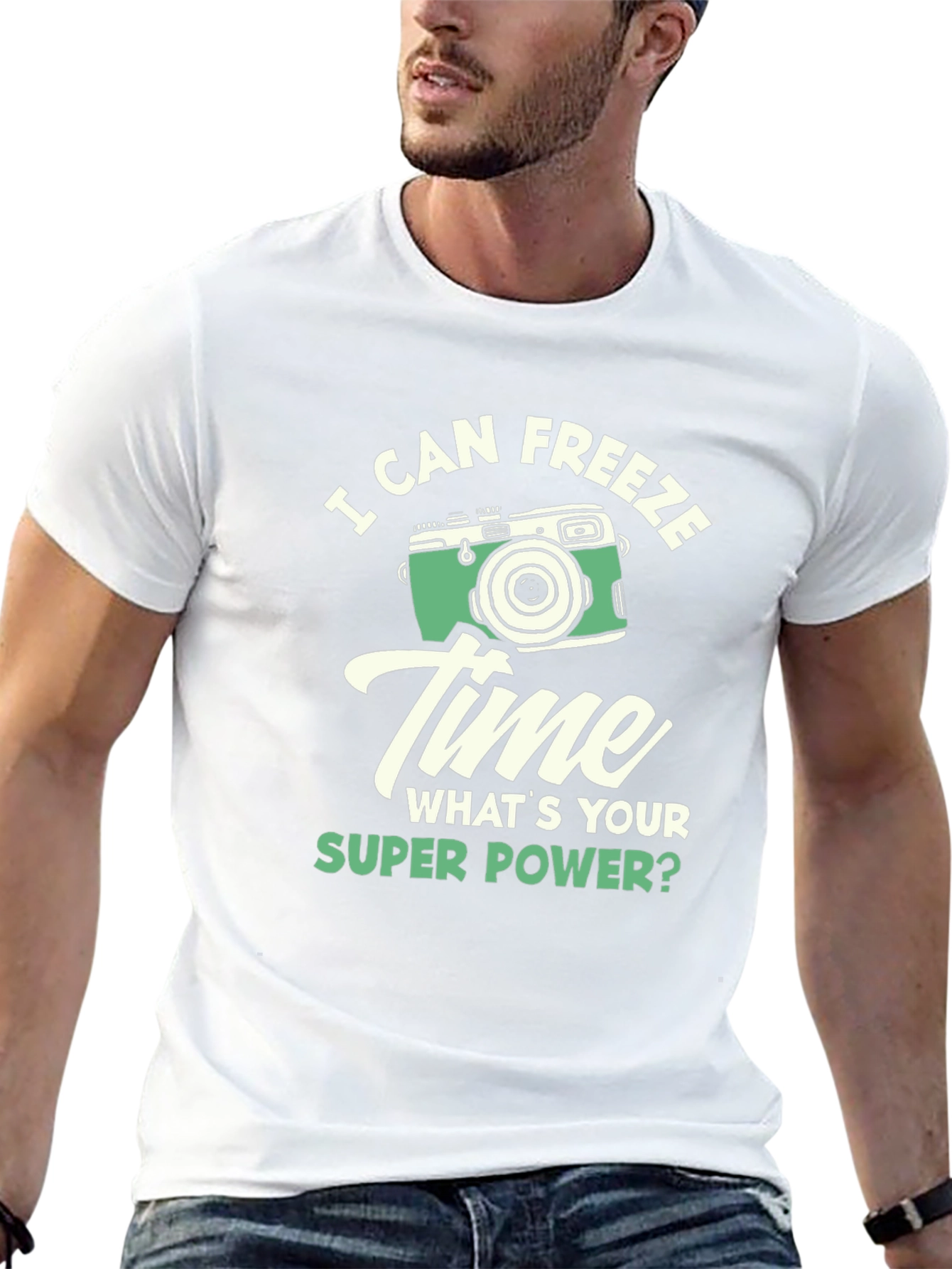 Camiseta Negra Super Poderes con Diseño de Cámara