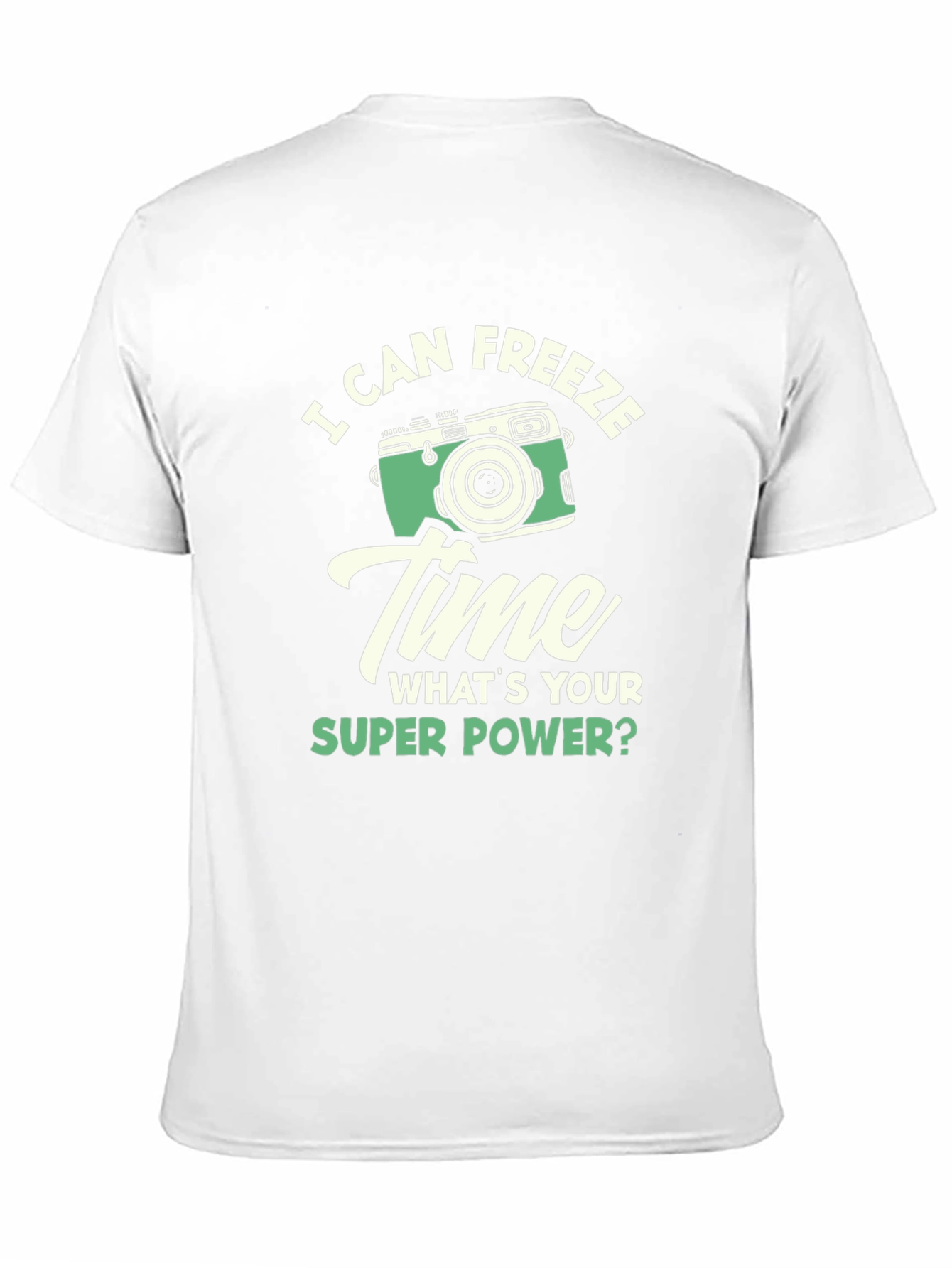 Camiseta Negra Super Poderes con Diseño de Cámara