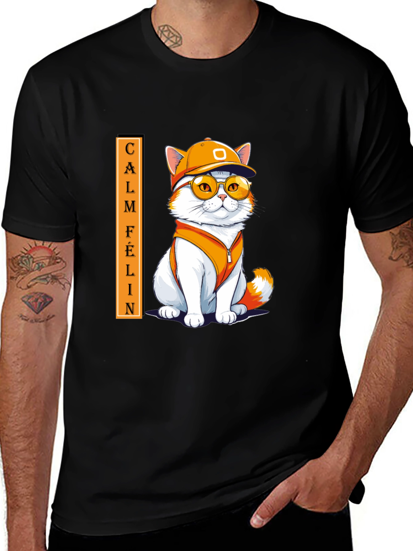 Camiseta Negra Calm Felin Gato Cool