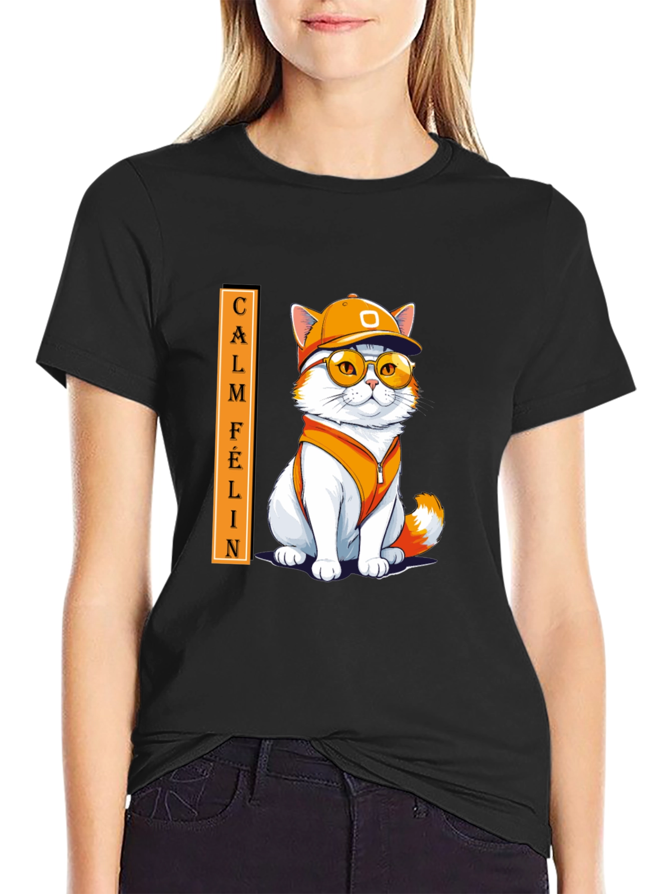 Camiseta Negra Calm Felin Gato Cool