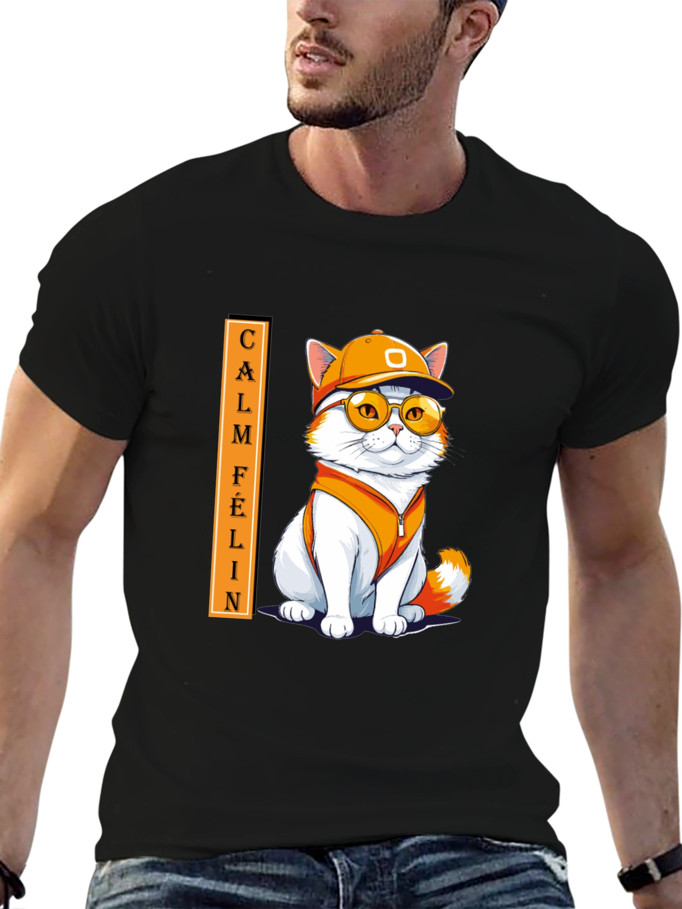 Camiseta Negra Calm Felin Gato Cool