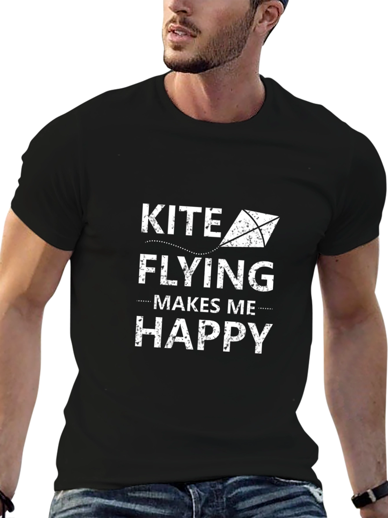 Camiseta Negra: Kite Flying Makes Me Happy
