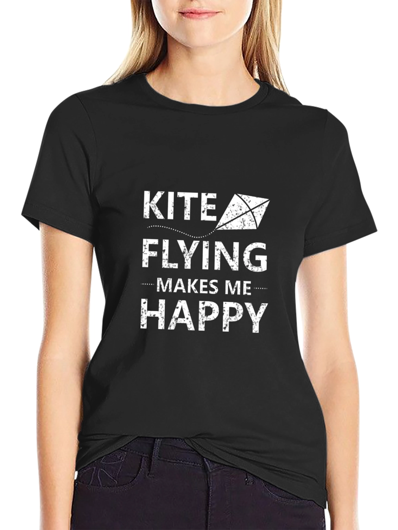Camiseta Negra: Kite Flying Makes Me Happy
