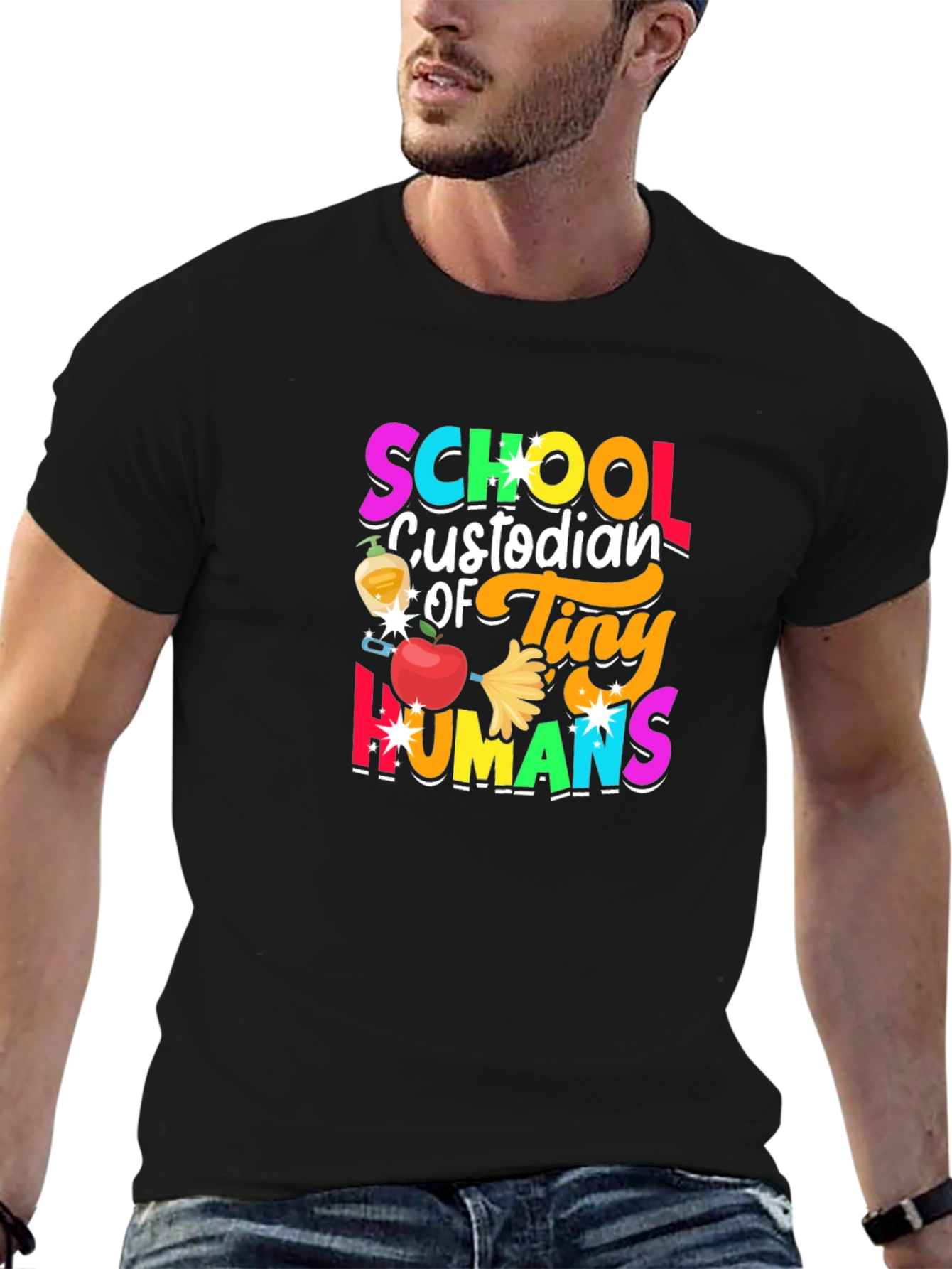 Camiseta Negra Custodio Escolar de Humanos Pequeños