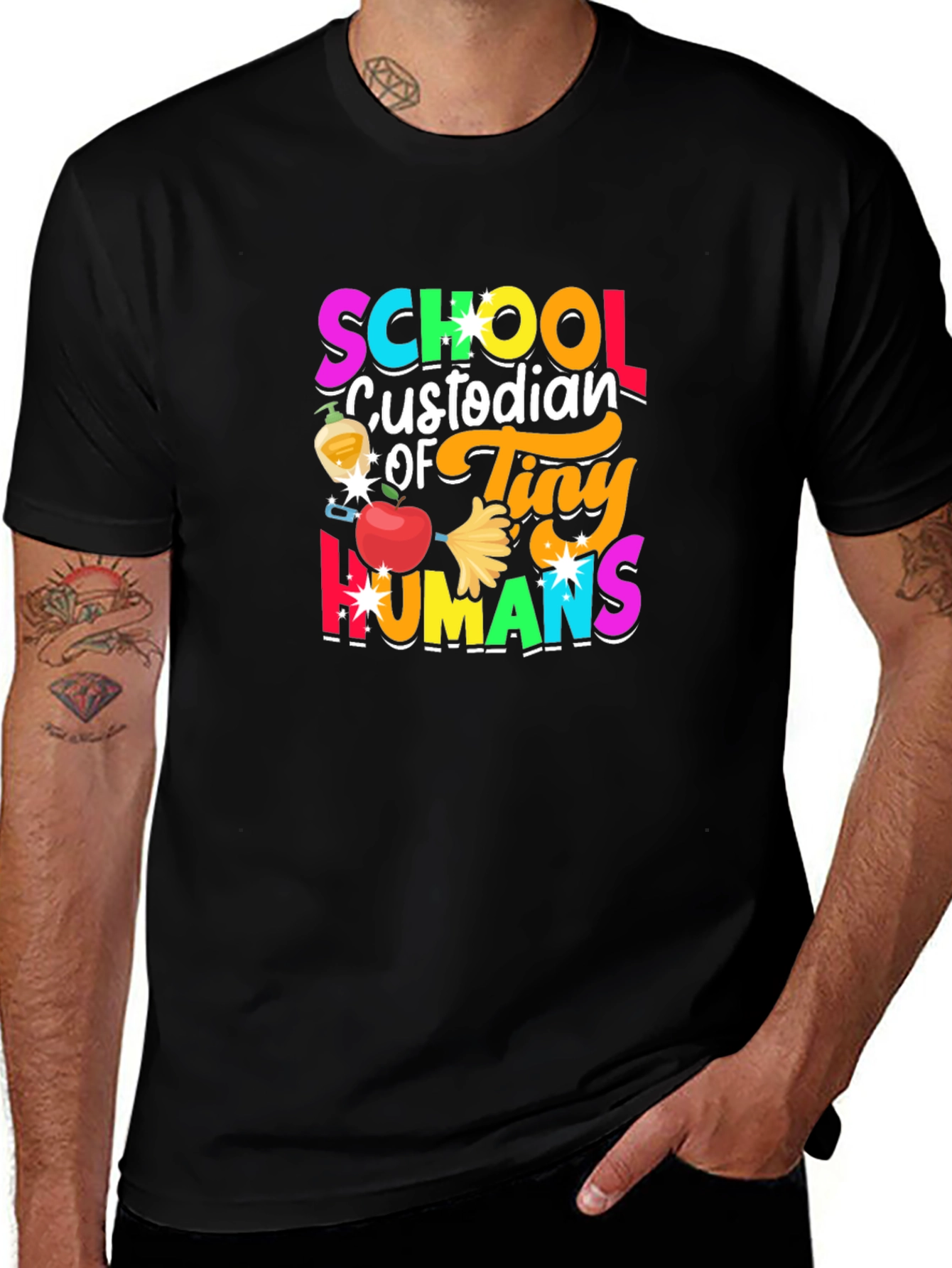 Camiseta Negra Custodio Escolar de Humanos Pequeños