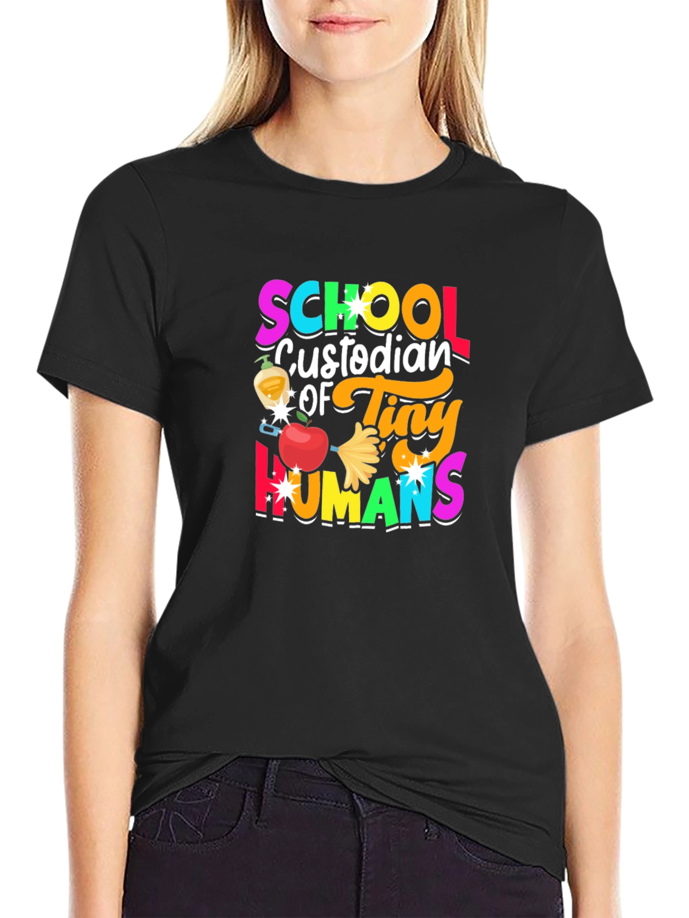 Camiseta Negra Custodio Escolar de Humanos Pequeños