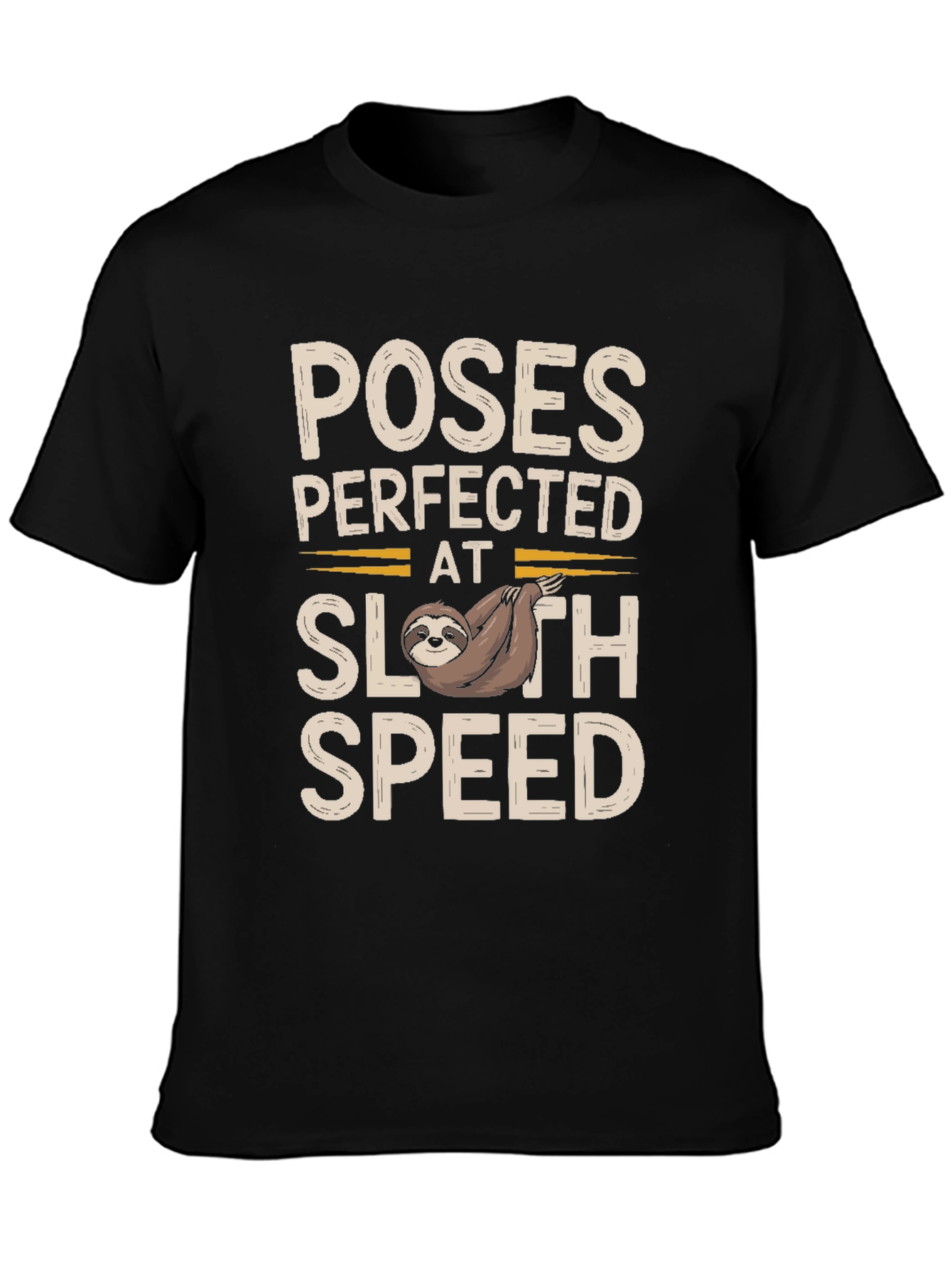 Camiseta Negra con Diseño de Perezoso - Poses Perfectas