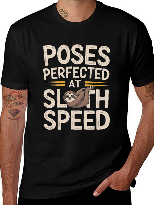 Camiseta Negra con Diseño de Perezoso - Poses Perfectas