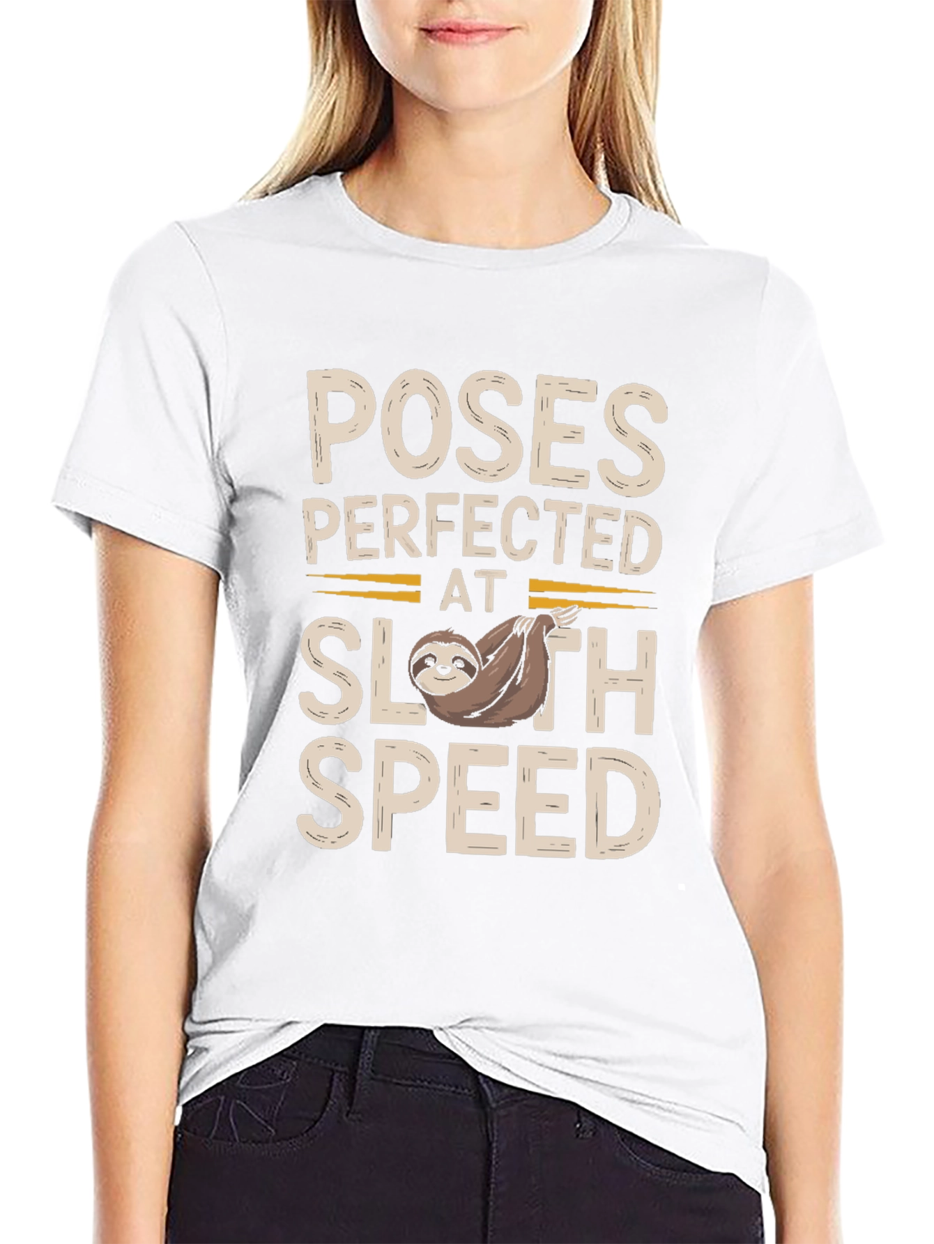 Camiseta Negra con Diseño de Perezoso - Poses Perfectas