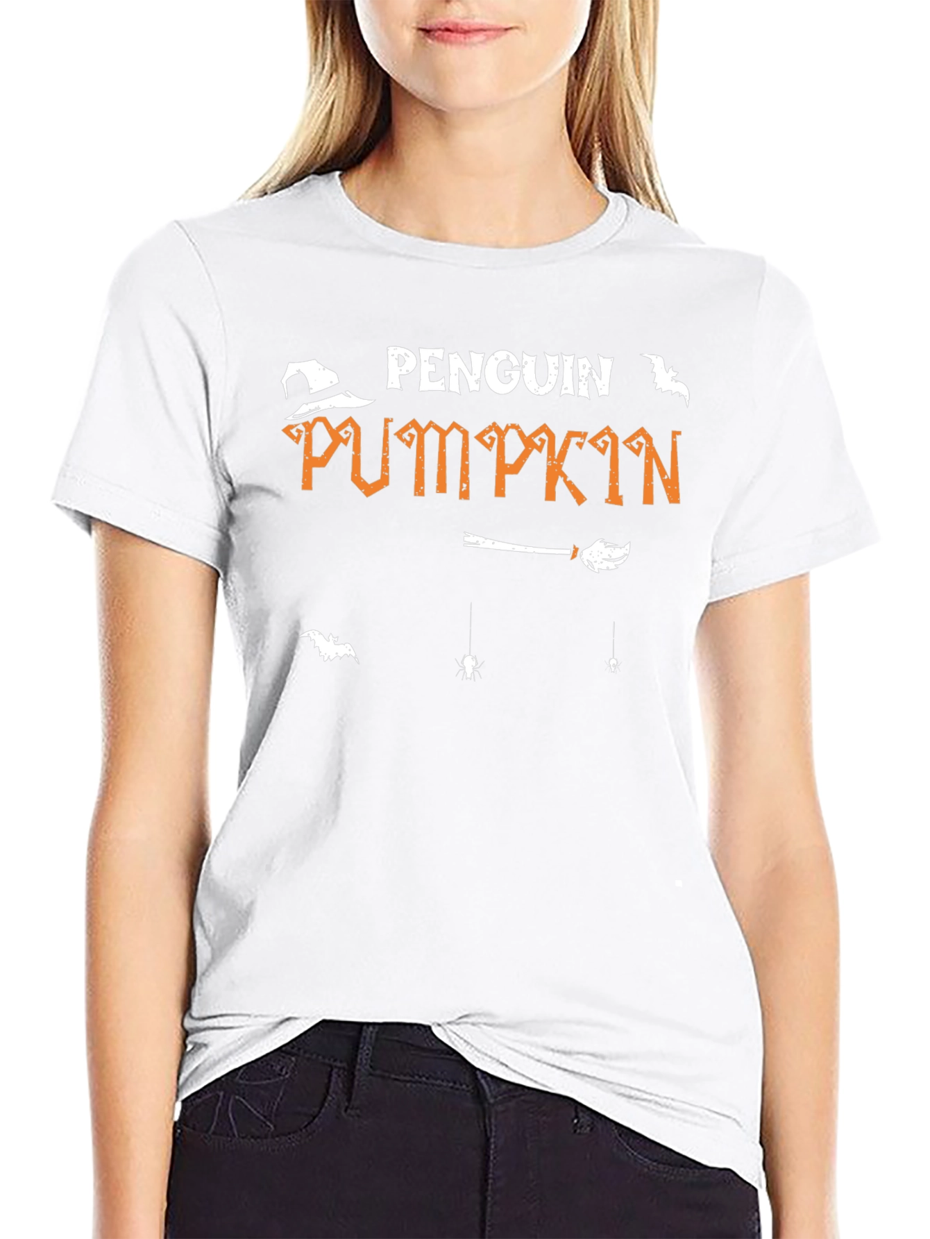 Camiseta Negra Penguin Pumpkin Halloween