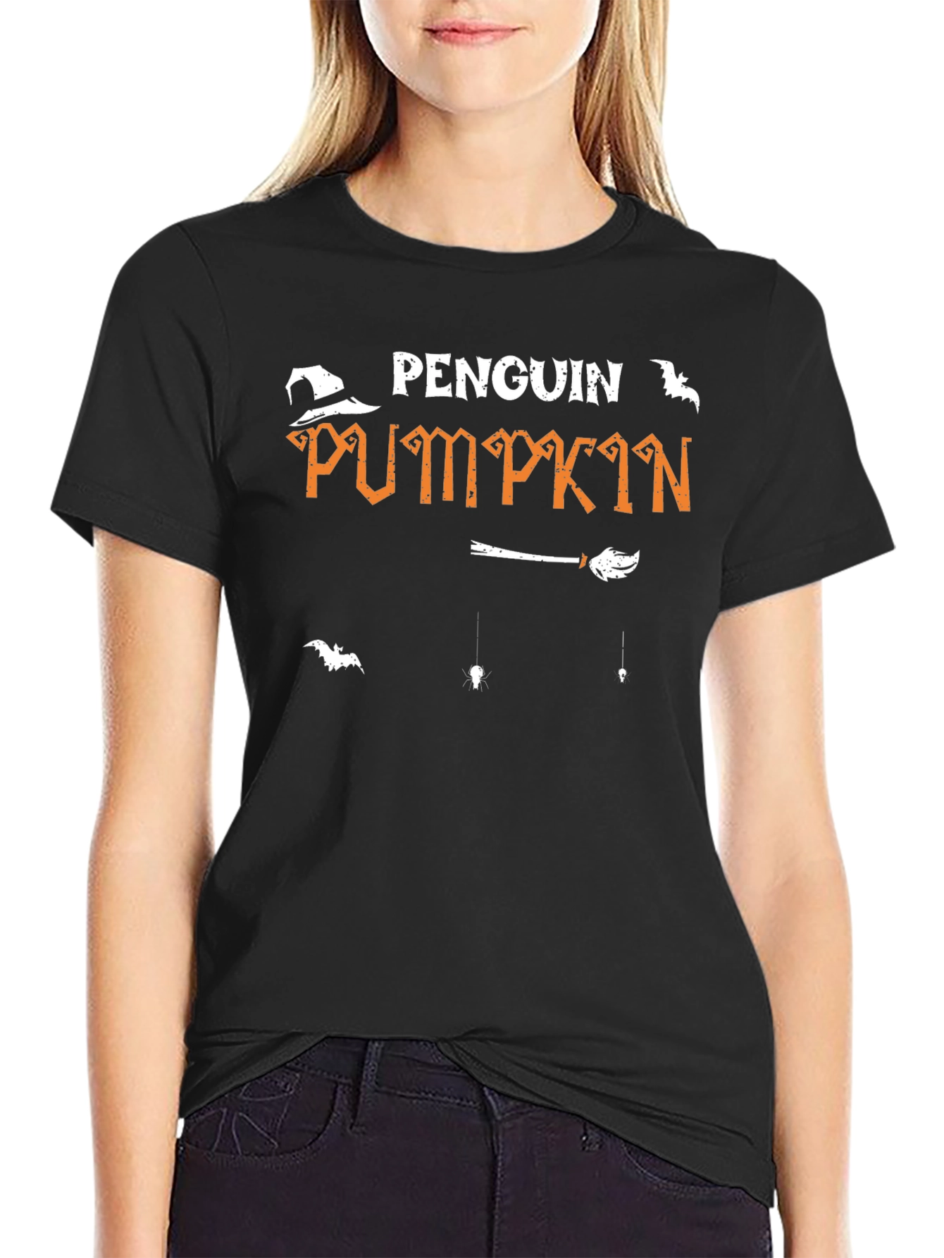 Camiseta Negra Penguin Pumpkin Halloween