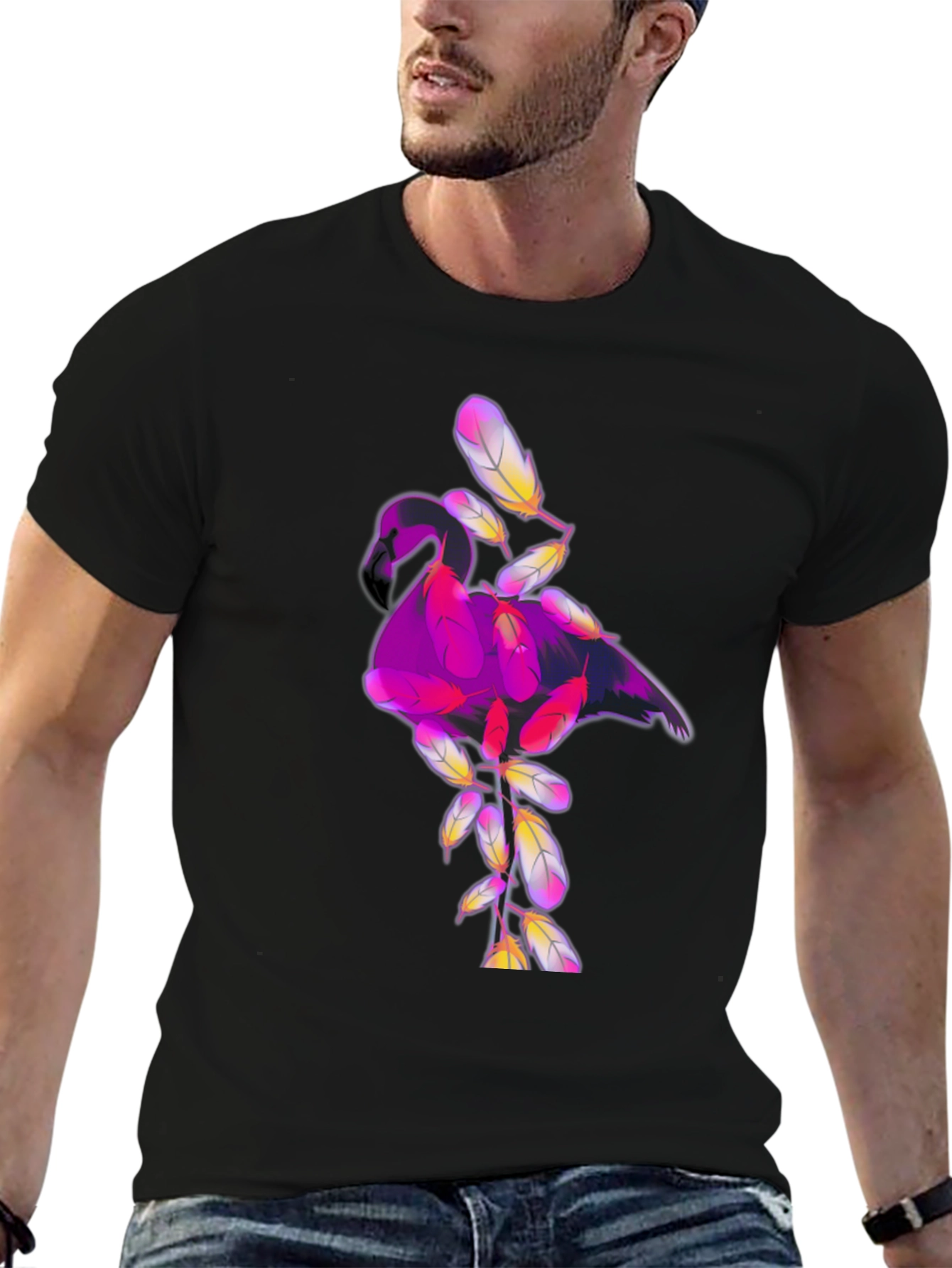 Camiseta Negra con Diseño de Flamenco Abstracto