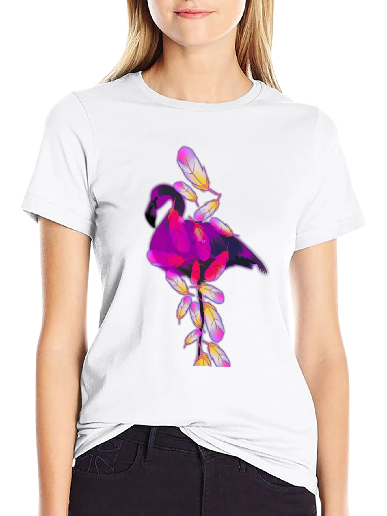 Camiseta Negra con Diseño de Flamenco Abstracto