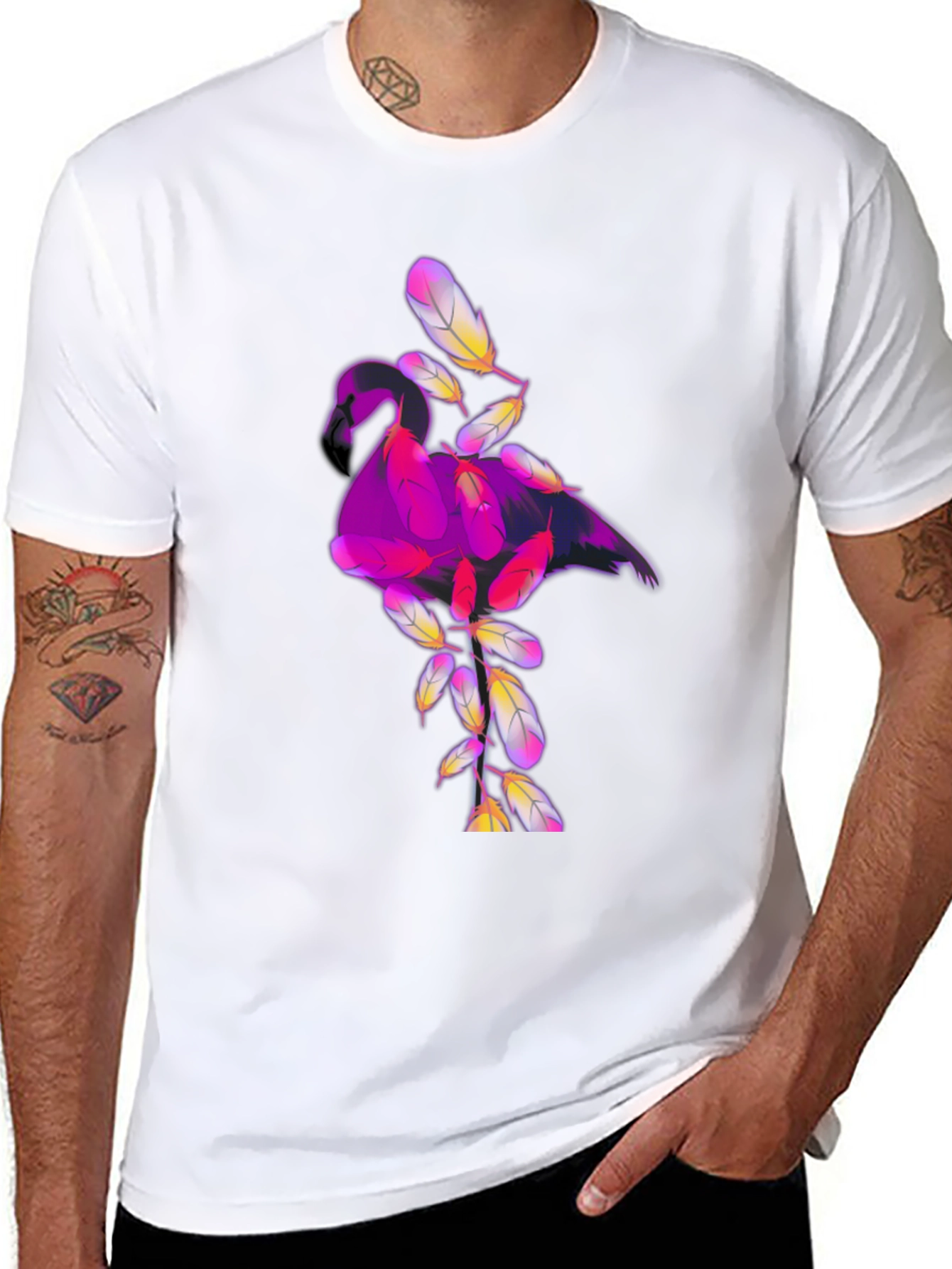 Camiseta Negra con Diseño de Flamenco Abstracto