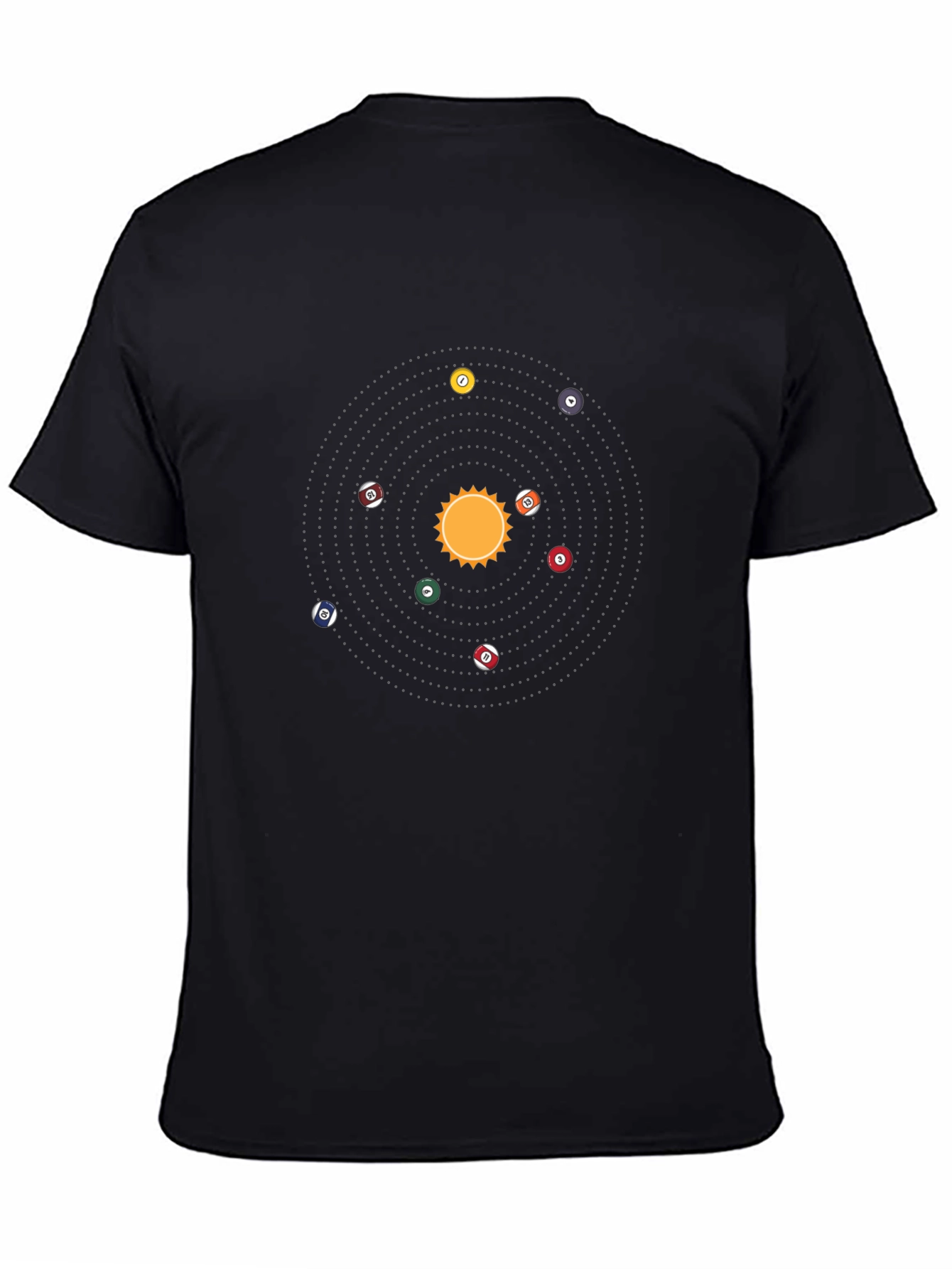Camiseta Negra: Sistema Solar de Billar