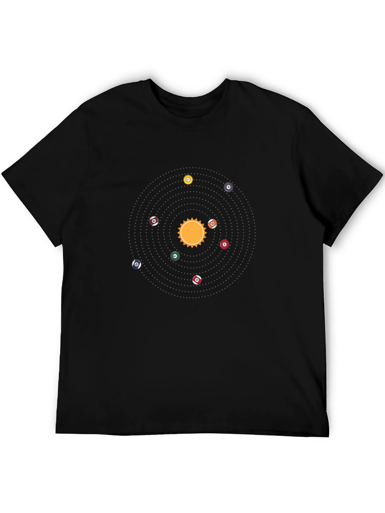 Camiseta Negra: Sistema Solar de Billar
