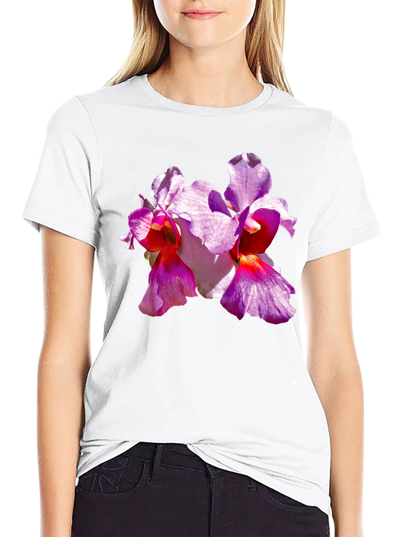 Camiseta Negra con Orquídeas
