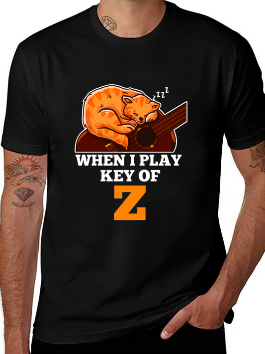 Camiseta Negra con Diseño de Gato Durmiendo en Guitarra