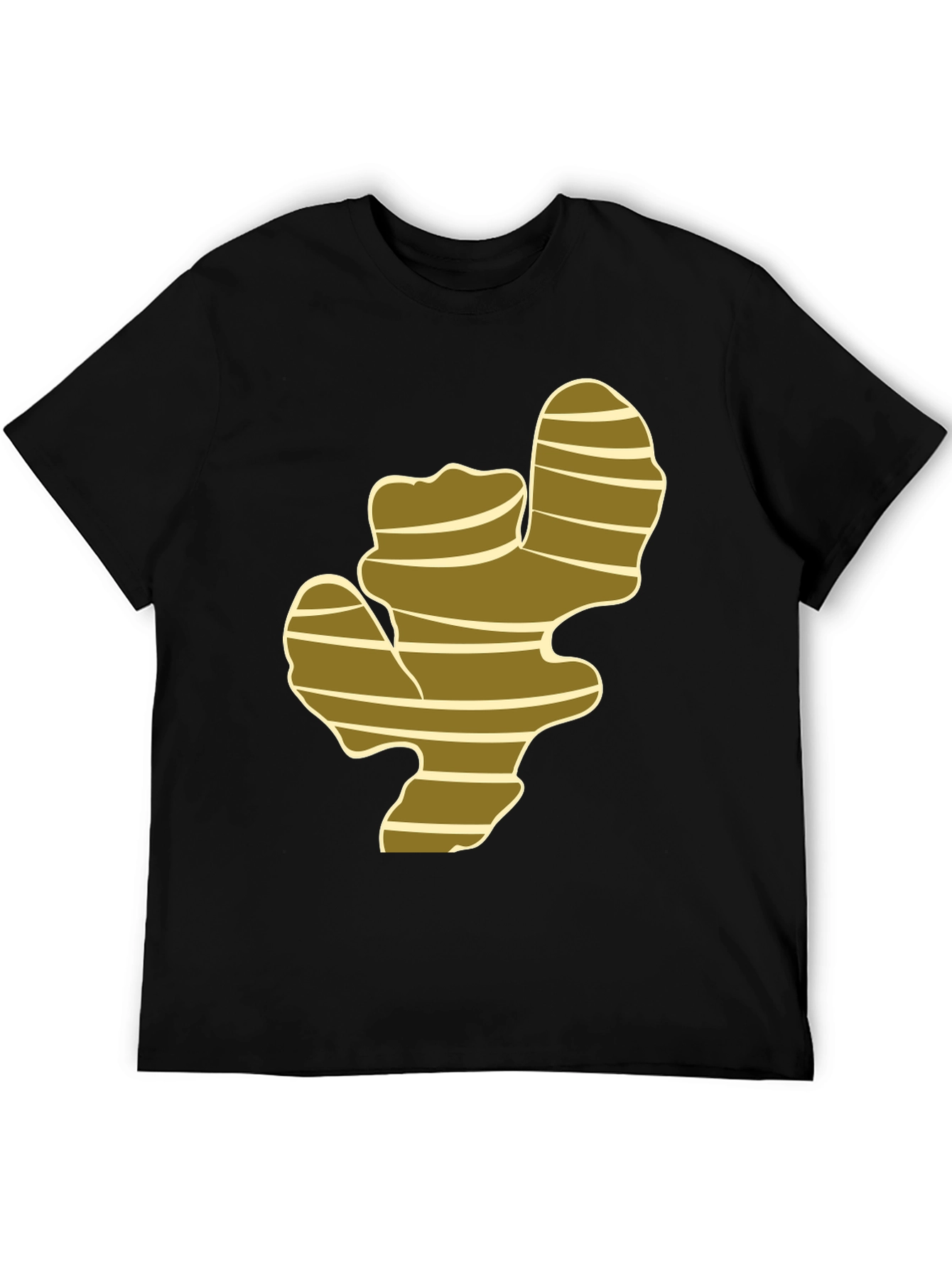 Camiseta Negra con Diseño de Raíz de Jengibre