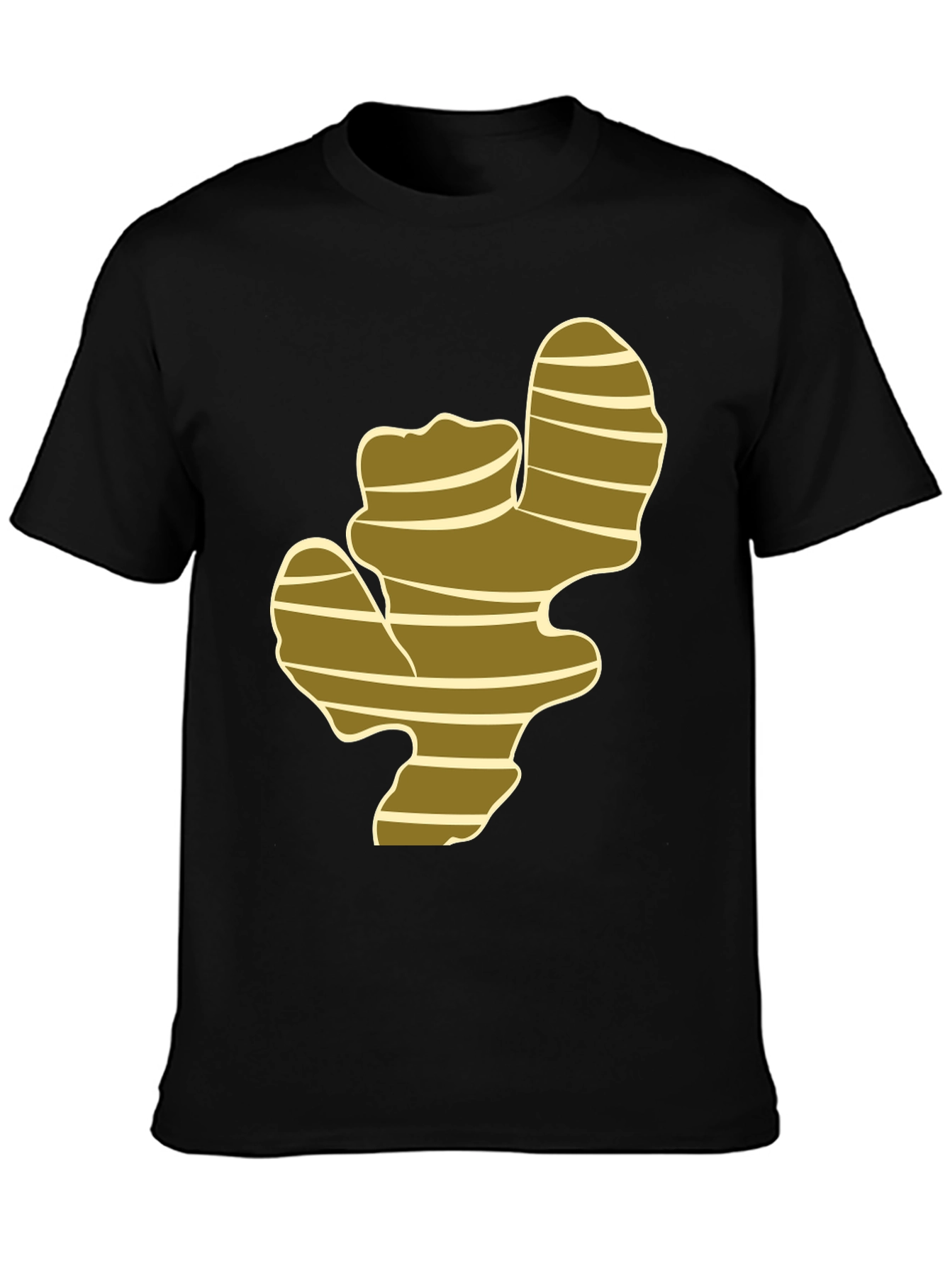 Camiseta Negra con Diseño de Raíz de Jengibre