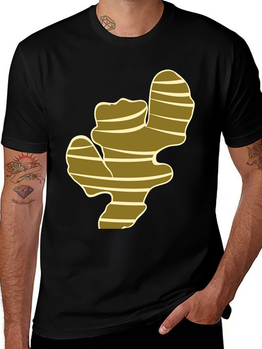Camiseta Negra con Diseño de Raíz de Jengibre
