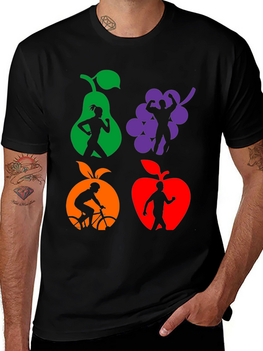 Camiseta Negra Deportiva con Diseño de Frutas