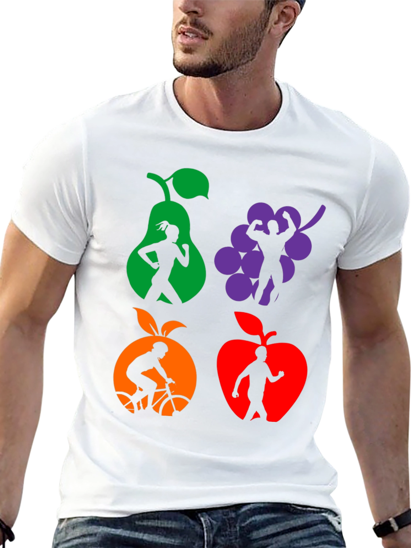 Camiseta Negra Deportiva con Diseño de Frutas