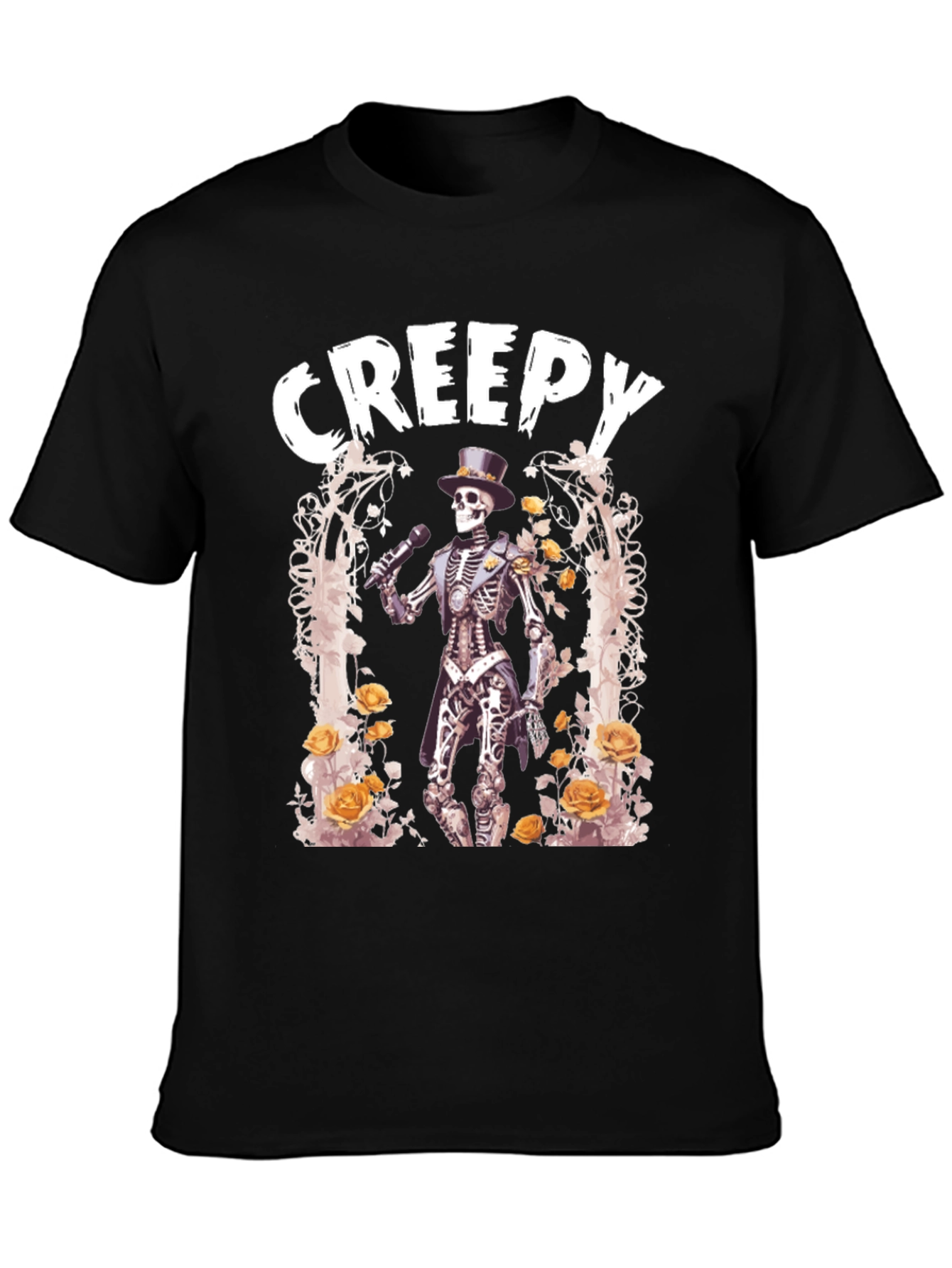 Camiseta Negra Creepy con Esqueleto Cantante