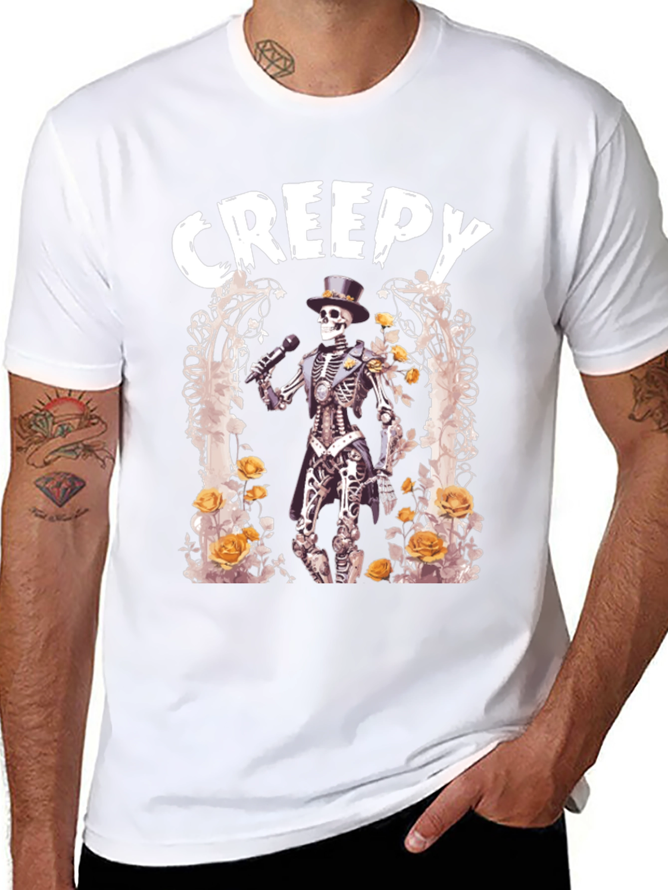 Camiseta Negra Creepy con Esqueleto Cantante
