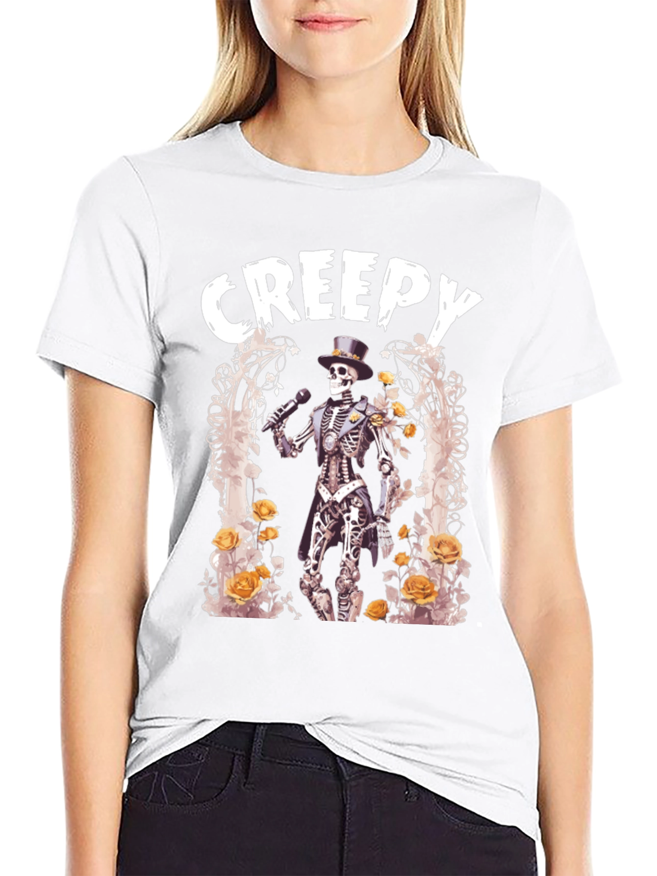 Camiseta Negra Creepy con Esqueleto Cantante