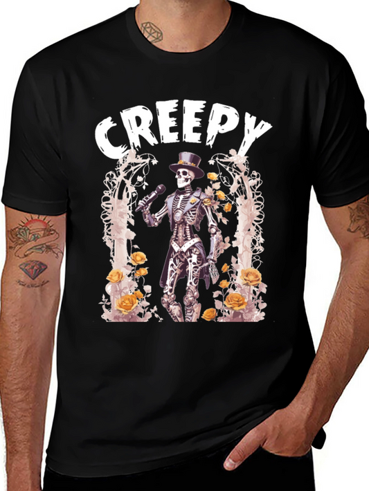 Camiseta Negra Creepy con Esqueleto Cantante