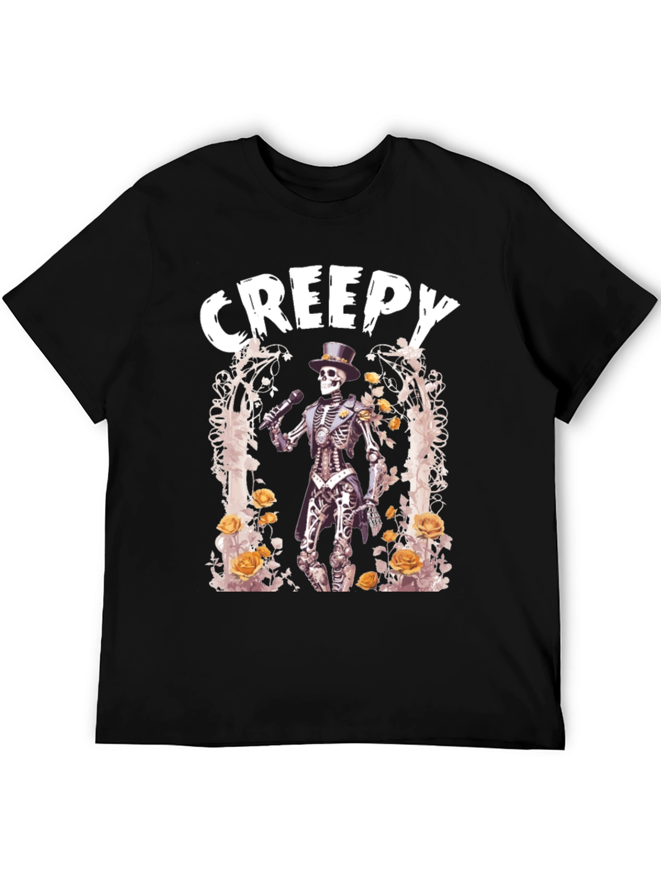 Camiseta Negra Creepy con Esqueleto Cantante