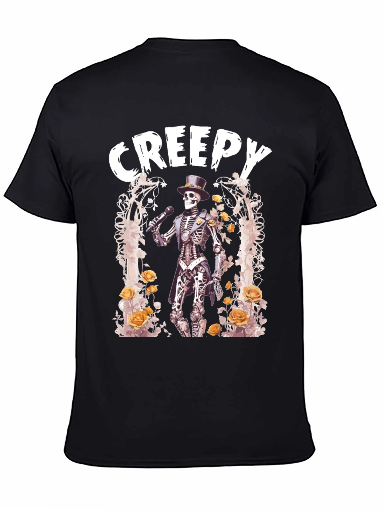 Camiseta Negra Creepy con Esqueleto Cantante
