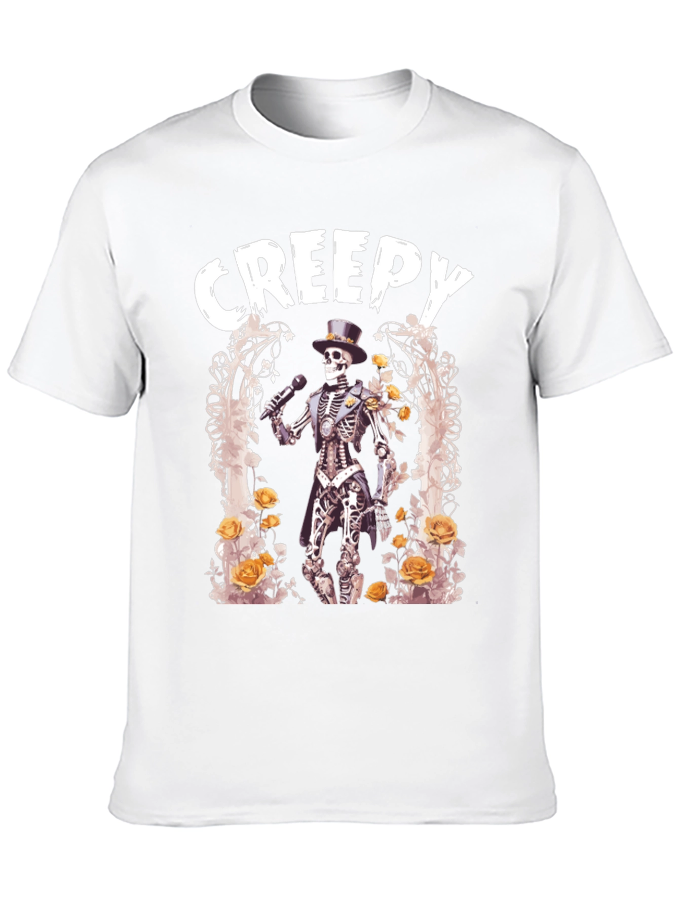 Camiseta Negra Creepy con Esqueleto Cantante