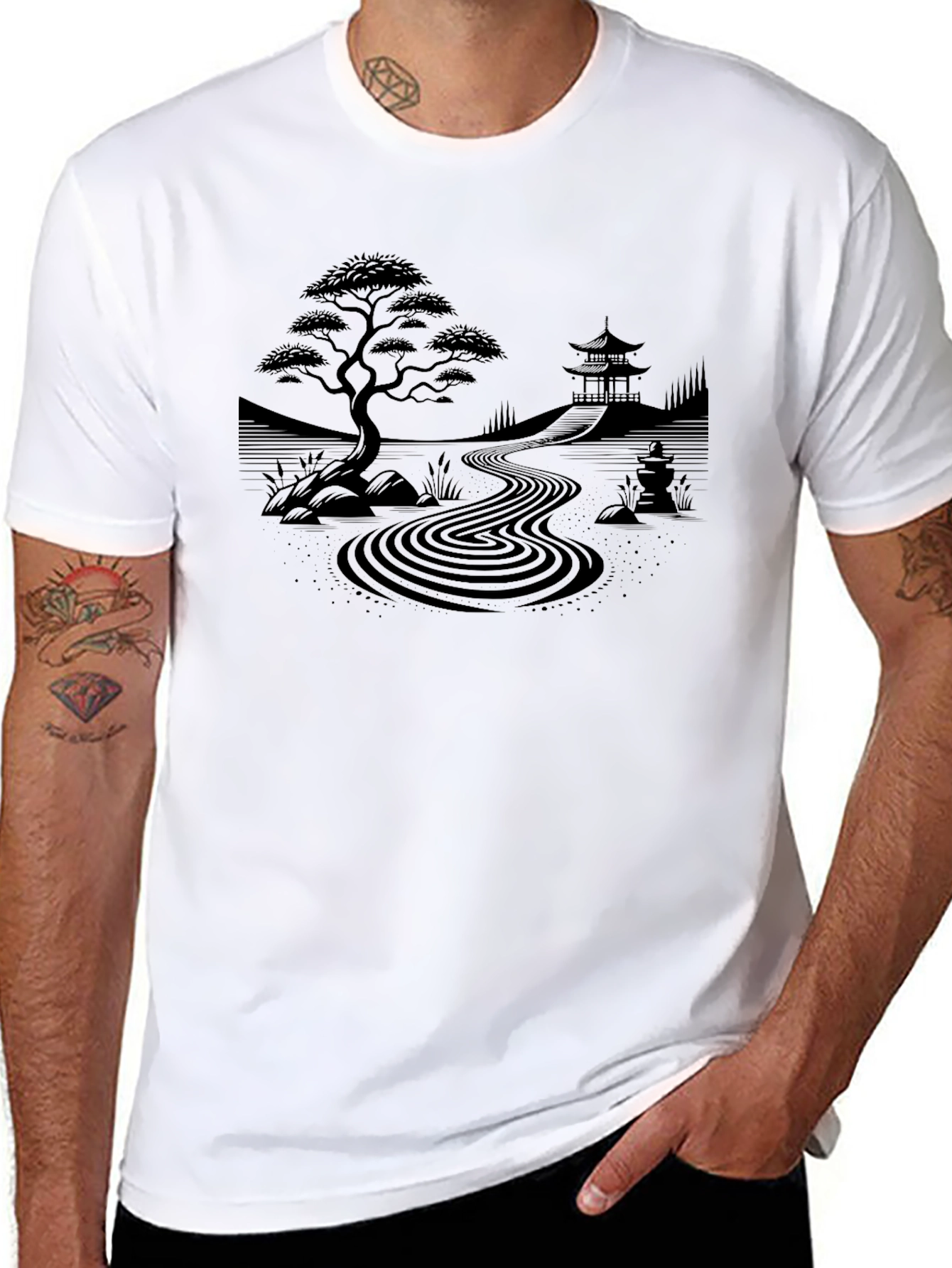 Camiseta Negra Zen: Jardín Japonés