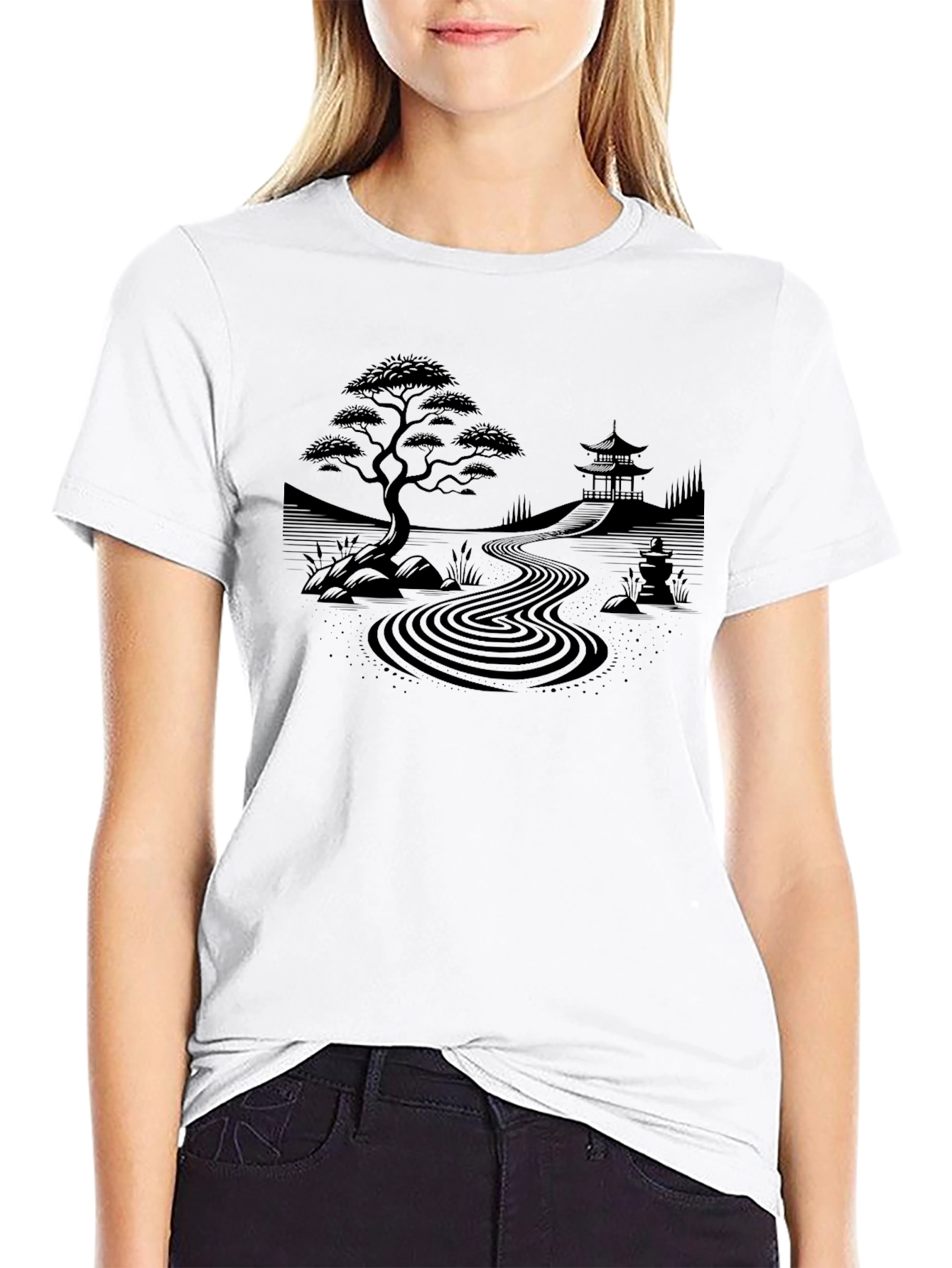 Camiseta Negra Zen: Jardín Japonés