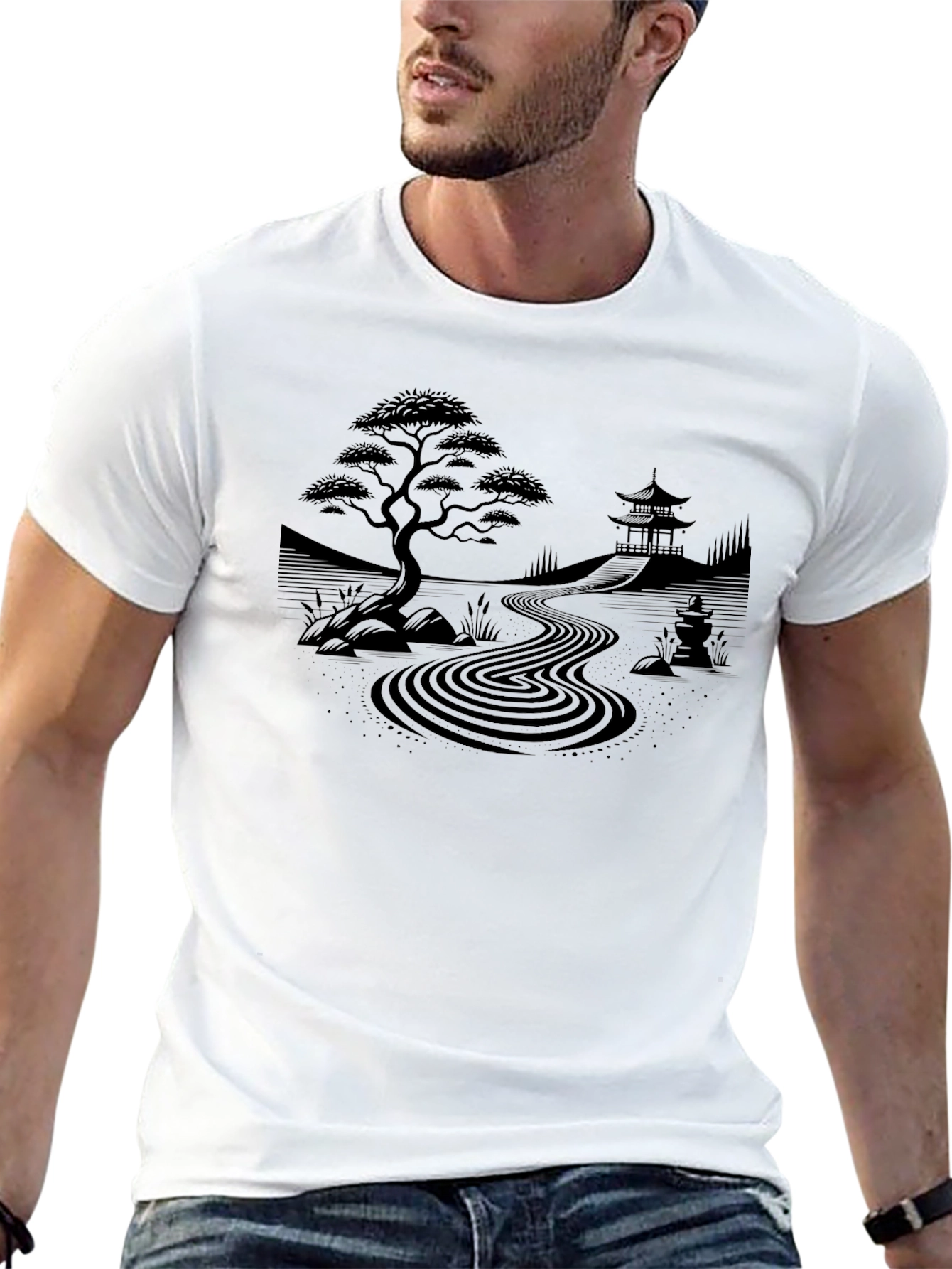 Camiseta Negra Zen: Jardín Japonés