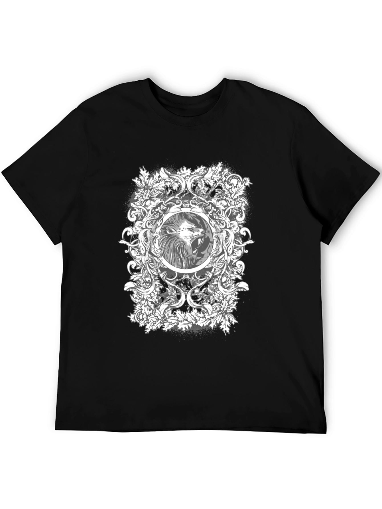 Camiseta Negra con Diseño de León Ornamental