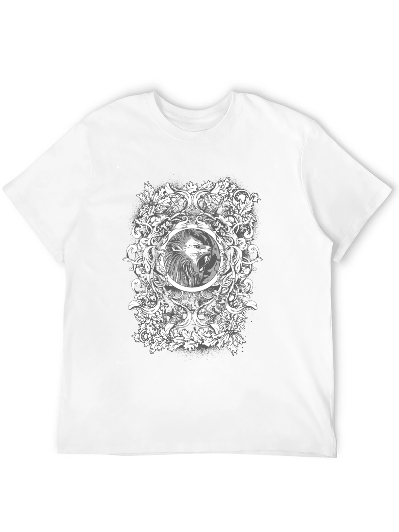 Camiseta Negra con Diseño de León Ornamental