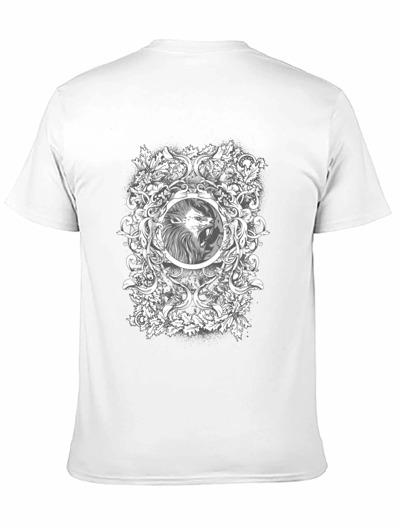 Camiseta Negra con Diseño de León Ornamental