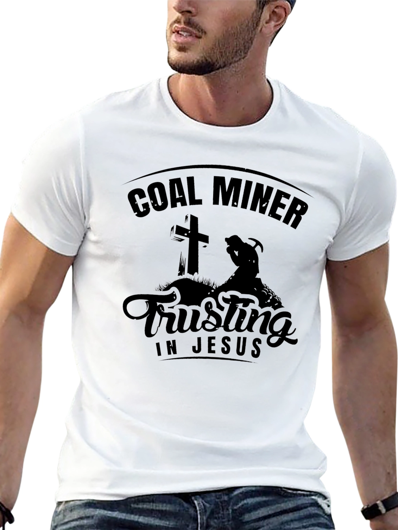 Camiseta Negra: Minero del Carbón - Confía en Jesús