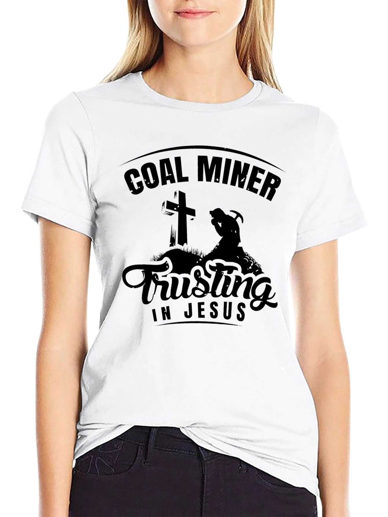 Camiseta Negra: Minero del Carbón - Confía en Jesús