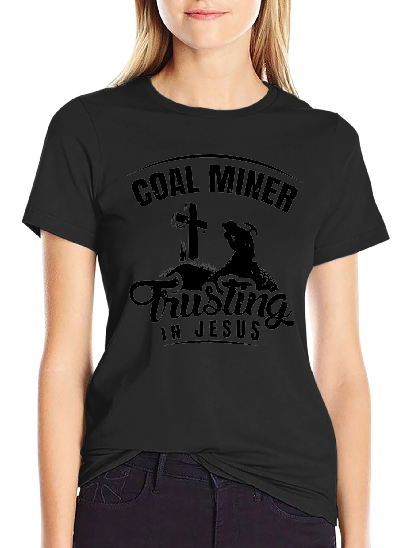 Camiseta Negra: Minero del Carbón - Confía en Jesús