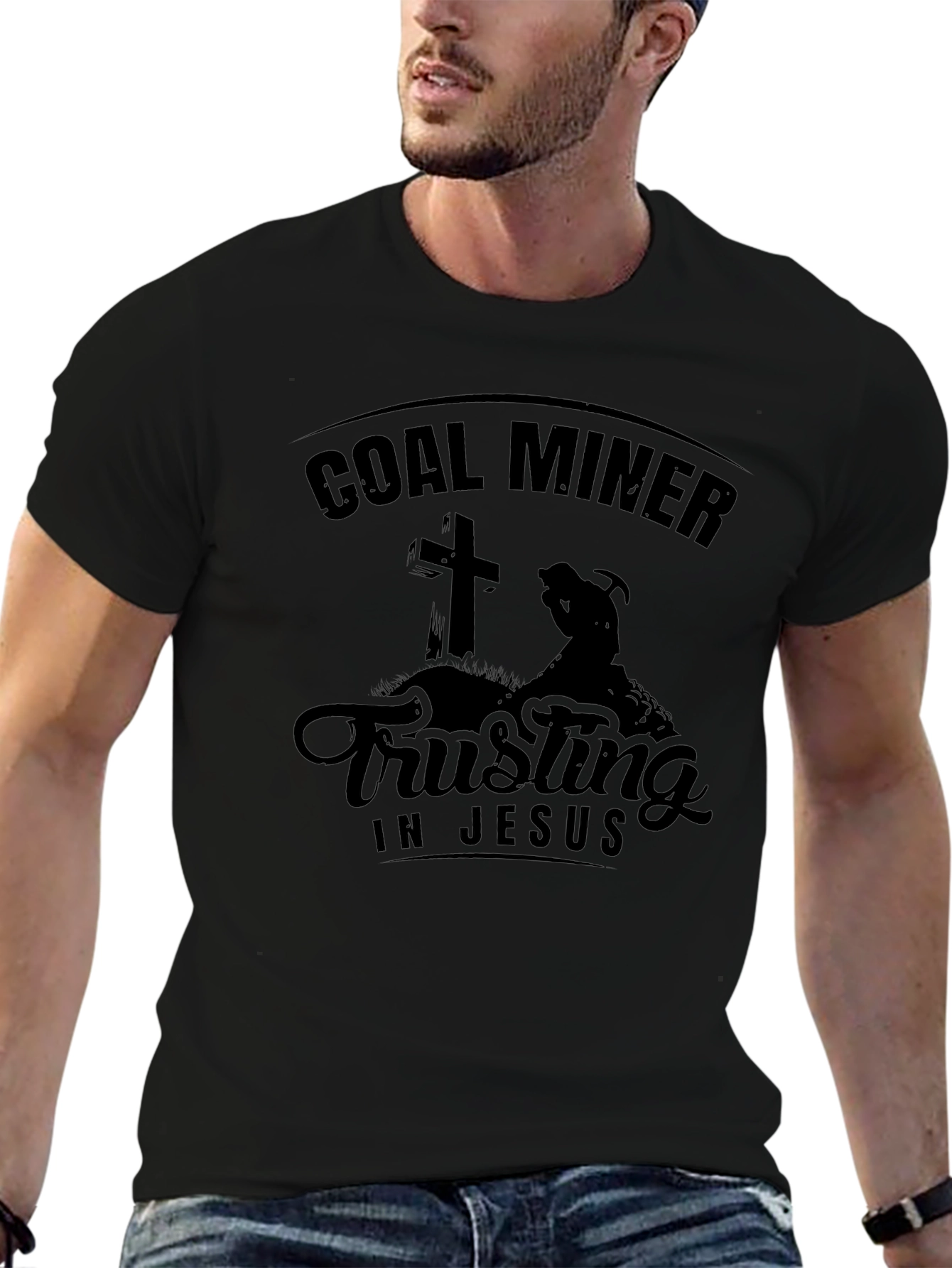 Camiseta Negra: Minero del Carbón - Confía en Jesús