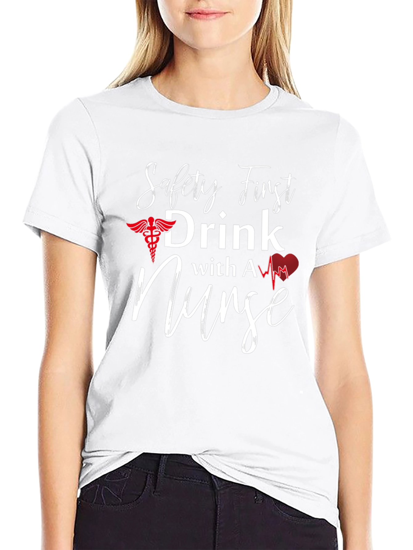 Camiseta Negra: Safety First Drink With A Nurse